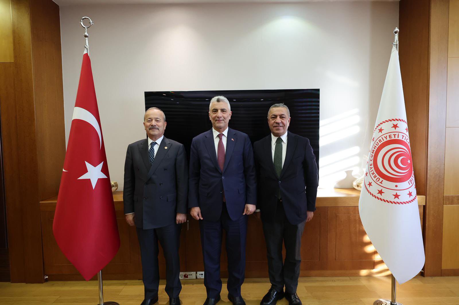 Ticaret Bakanı Prof. Dr. Ömer Bolat, TÜMMER Başkanı Hanifi Şimşek ve Milletvekili Mehmet Taytak’ı makamında kabul etti
